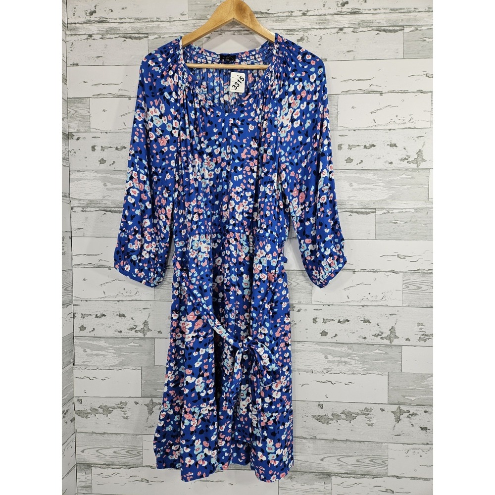 Talbots Womens Petite PXL Fit Flare Blue Floral Dress